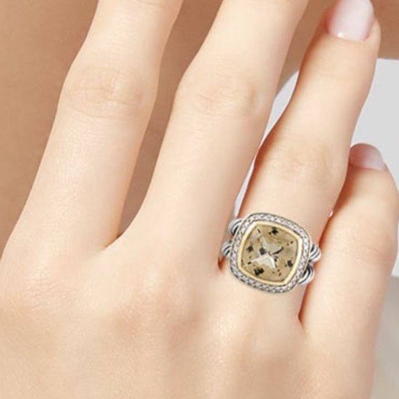 DAVID YURMAN 18K YELLOW GOLD & STERLING DIAMOND & SMOKEY QUARTZ ALBION RING - Picture 9 of 9